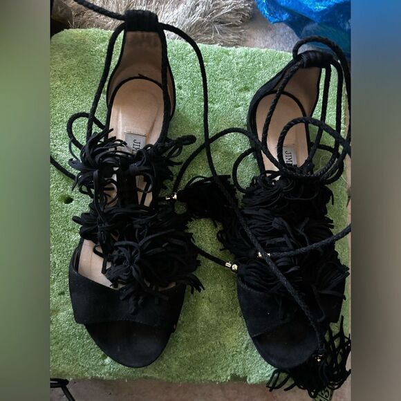 Jimmy Choo Mindy Fringed Lace-Up Sandals runway flats tie up shoes open toe y2k - Picture 5 of 11
